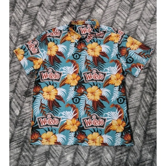 El Weirdo Other - El Weirdo Ironic Floral Palm Hawaiian 4 Way Stretch Button Shirt Silly Crazy XL